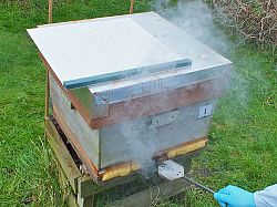 Sublimation of OA treatment on honey bee hive